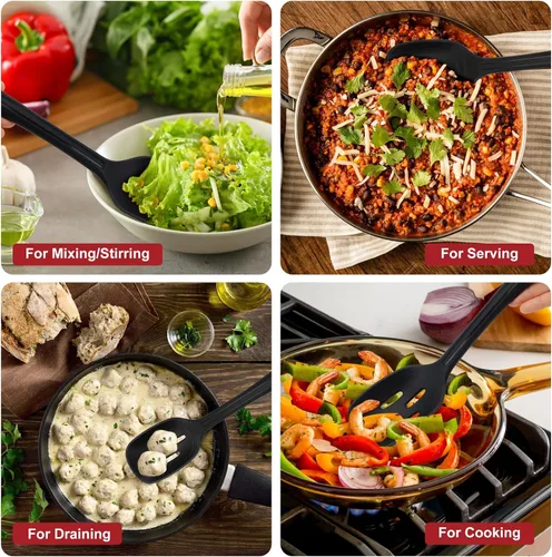 Vista 4 de Paquete de 2 cucharas de cocina grandes de silicona con marca de medición