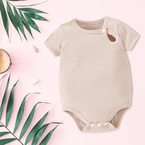 Vista 2 de Mameluco unisex de algodón para bebé, niña de manga corta, color sólido, enterizo de verano lindo a la moda, S