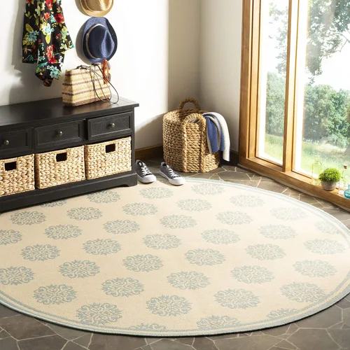 Vista 26 de SAFAVIEH Alfombra lavable al aire libre Linden Collection – 6 pies 7 pulgadas, cuadrada, aguamarina y crema, no desprende pelusa y fácil de limpiar