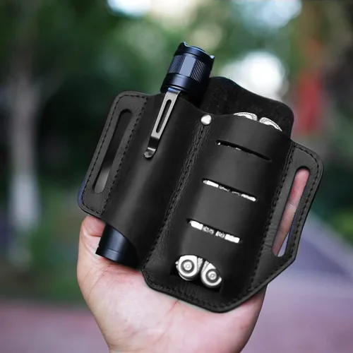 Vista 5 de VIPERADE PJ8 - Funda pequeña de cuero EDC para cinturón, funda multiherramienta de cuero, organizador de cinturón EDC, hecho a mano, 2 bolsillos