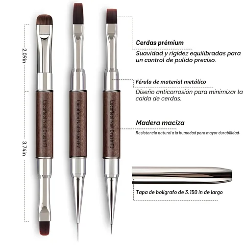 Vista 5 de Juego de pinceles para arte de uñas, 3 piezas de doble extremo