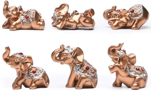 Vista 9 de Brass Statu BRABUD BS122 - Juego de 6 estatuas de elefantes pequeños de resina plateada para decoración del hogar, colección de regalo (plateado)