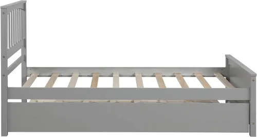 Vista 6 de Harper & Bright Designs Cama de tamaño individual con nido, cama de plataforma de madera con cabecero, marco de cama para niños con soporte