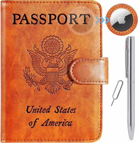 Vista 32 de Funda para pasaporte, cartera con bloqueo RFID, funda de piel para tarjetas, accesorios de viaje para mujeres y hombres, negro