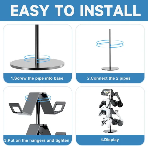 Vista 4 de Controller Holder 4 Tier,Headphone Stand - Adjustable Headset Holder for Xbox PS5 PS4 Switch Pro - Gaming Storage for Universal Game