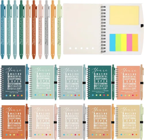 Vista 8 de Jetec 20 piezas/10 juegos de regalo para profesores, cuaderno motivacional en espiral con notas adhesivas, bolígrafo a granel, diarios inspiradores