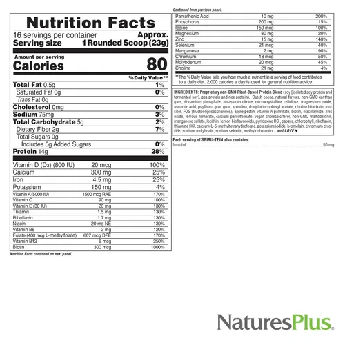 Vista 5 de NaturesPlus SPIRU-TEIN Simply Natural Chocolate original, 0.81 libras, batido de proteínas a base de plantas sin azúcar, sin OMG, vegetariano, sin