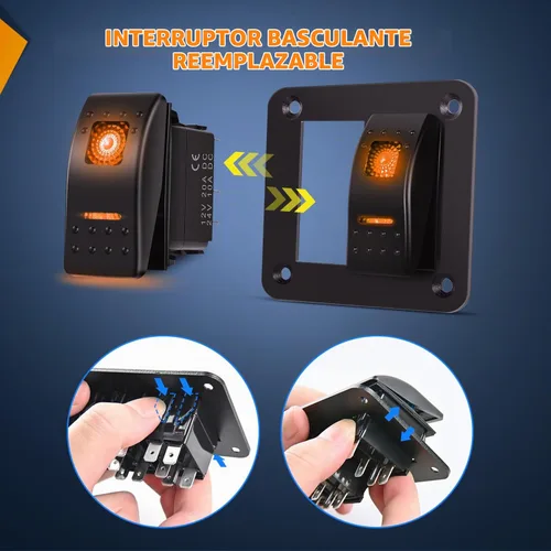 Vista 8 de Nilight Panel de Interruptores Basculantes de 2 Posiciones con Luz LED Naranja, 5 Pines On/Off, Interruptores Basculantes de Aluminio Precableados