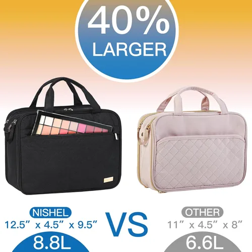 Vista 2 de NISHEL - Neceser de viaje, organizador de maquillaje portátil, bolsa de cosméticos plegable, estuche de viaje para artículos de tocador