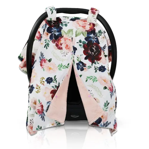 Vista 8 de Dear Baby Gear Toldo floral para asiento de automóvil para bebé con apertura de botón a presión, funda de asiento de automóvil para recién nacidos