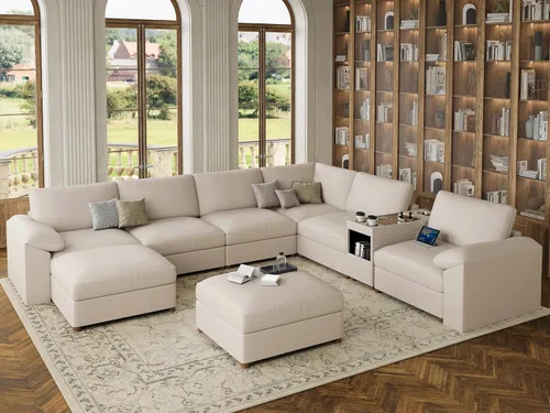 Vista 80 de EASE MOOSE Sofá modular seccional, sofá en forma de U para sala de estar Beige