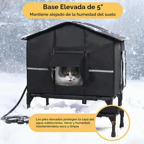 Vista 2 de Veehoo - Casa para gatos climatizada para exteriores, resistente a la intemperie, con aislamiento exterior