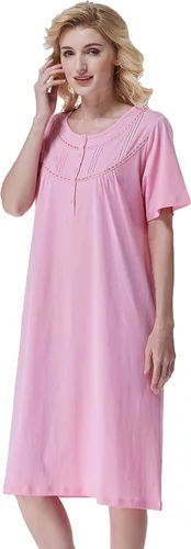 Vista 6 de Keyocean - Camisón de algodón para mujer, suave, cómodo, ligero, manga corta, vestido de casa, ropa de dormir, ropa de sala para verano.