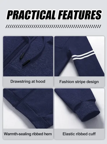 Vista 7 de Chrisuno Sudadera con capucha de forro polar suave para hombre, sudadera con capucha y cremallera