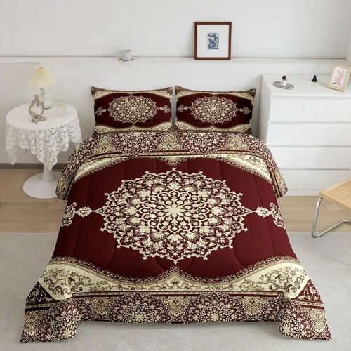 Vista 13 de Erosebridal Juego de edredón bohemio individual, juego de ropa de cama exótica bohemio, retro, azul, amarillo, degradado, rojo, floral, bohemio