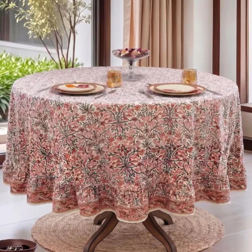 Vista 19 de Ridhi Mantel redondo con estampado de bloques color rosa chicle, 110