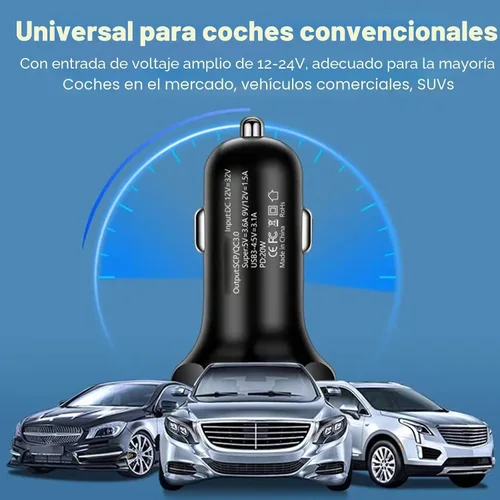 Vista 9 de Adaptador De Carga Súper Rápida USB C Para Coche Y Teléfono 6 En 1 Con Pantalla De Voltaje 250W Carga USB De Encendedor De Cigarrillos De Múltiples