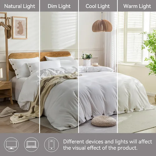 Vista 9 de JELLYMONI - Funda de edredón, 100 % algodón lavado con textura similar al lino, ropa de cama suave y transpirable de 3 piezas con cierre de botón