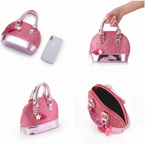 Vista 5 de YiSu Princess Little Girls Purses Toddler kids Crossbody Bag Wall et Shell Shape Handbags for girls cute Tote (pink)
