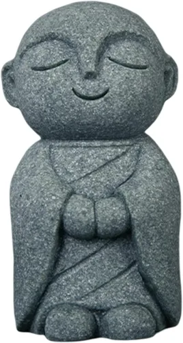 Vista 17 de livelyfish Estatua de monje rezante de Bosatsu de Bosatsu japonés de Buda Bosatsu Feng Shui, piedra arenisca feliz/sonriente en miniatura, adorno