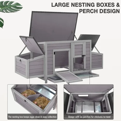 Vista 2 de Gallinero grande expandible para pollos para exterior con dos cajas de anidamiento, bandeja extraíble a prueba de fugas y panel de techo resistente