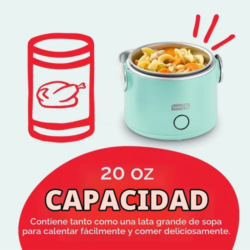 Vista 6 de DASH Hot2Go™ Calentador de alimentos personal (20 onzas) - Aqua Heated Lunch Box for Adults, Portable Food Warmer with Stainless Steel Insert