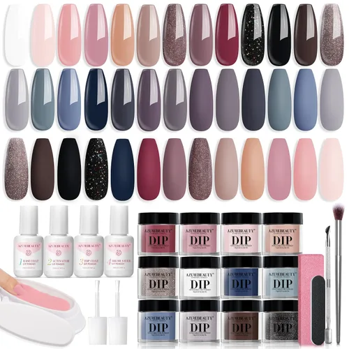 Vista 11 de AzureBeauty - Kit de 31 piezas de polvo de inmersión para uñas, otoño, invierno, rojo y verde con purpurina