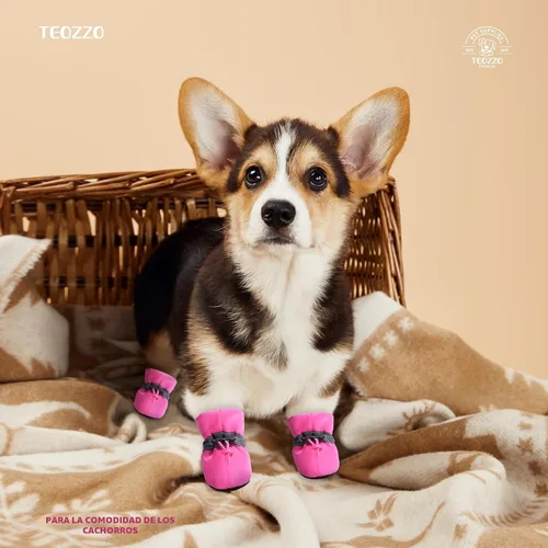 Vista 2 de Zapatos para Perros Botas para Perros y Protector de Patas, Suela Antideslizante Botines de Invierno para Perros con Correas Reflectantes para A-Rosa