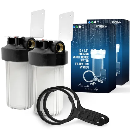 Vista 11 de Sistema purificador de filtro para toda la casa de 10 x 4.5 pulgadas de alta capacidad para agua de pozos o ciudades, botón de alivio de Verde