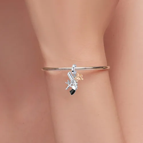 Vista 3 de Authentic 925 Sterling Silver Mom Heart Shaped Pistol with Rose Charm for Original Silver Bracelet or Bangle Jewelry Make Pendants