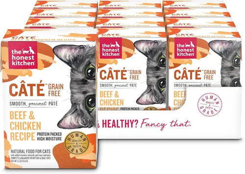 Vista 8 de The Honest Kitchen Comida húmeda de carne de res y pollo sin granos para gatos en salsa de caldo de huesos, paté de grado humano con carne de res