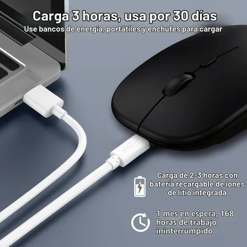 Vista 3 de Ratón inalámbrico Bluetooth para iPad/MacBook Pro/Air/laptop/pc Ratón silencioso recargable portátil delgado para Surface Pro/Lenovo/Samsung Tablet