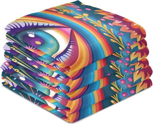 Vista 4 de GAIREG Psychedelic Colorful Retro Flowers Hand Towel Kitchen, 28x18 Inch Absorbent Spring Towels Kitchen