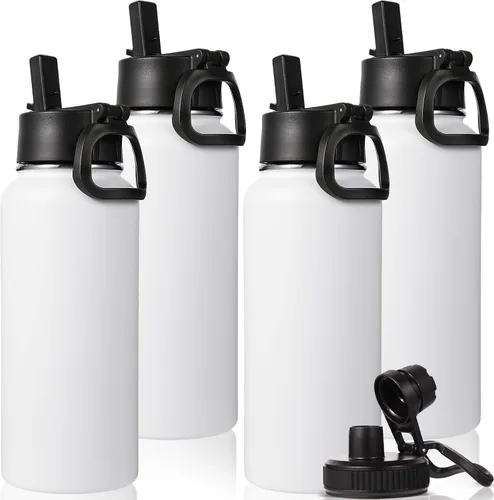 Vista 35 de Neihepal Botella de agua aislada de 32 onzas con 2 tapas (tapa con pajilla y boquilla), botellas de agua de doble pared de acero inoxidable 18/8