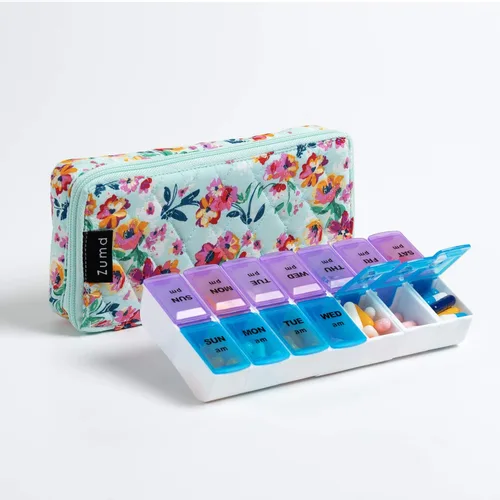 Vista 20 de Organizador Semanal de Pastillas 2 Veces al Día, Pastillero Zumd de 7 Días con Bonita Funda de Tela Acolchada con Cremallera, Estuche de Pastillas