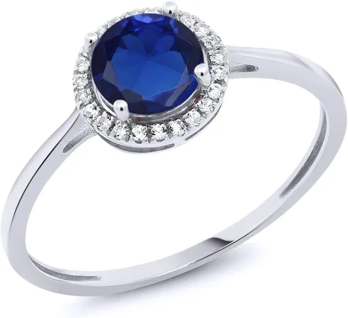 Vista 30 de Gem Stone King Anillo de compromiso de boda de oro blanco de 10 quilates con piedra natal y halo de diamantes Redondo de 0.236 in Anillo de oro
