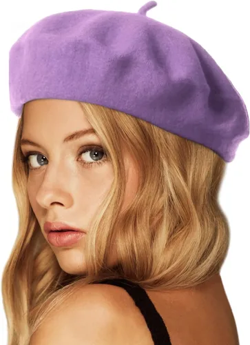 Vista 10 de Wheebo Boina de lana, color sólido, estilo francés, gorro cálido de invierno para mujeres y niñas Albaricoque