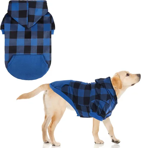 Vista 13 de KOOLTAIL Sudadera a cuadros con capucha, con gorro y bolsillo, para perros pequeños, medianos y grandes y gatos, abrigo suave y cálido para invierno