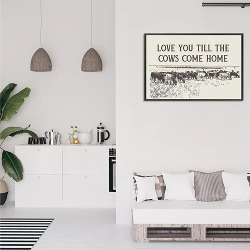 Vista 3 de Pósteres vintage con texto en inglés "I Love You Till The Cows Come Home" en lienzo de vaquero occidental en blanco y negro, arte de pared, arte
