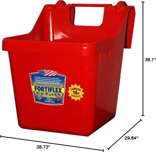Vista 4 de Fortiflex Comedero de valla con gancho para perros/gatos y caballos, 16 cuartos de galón, rojo