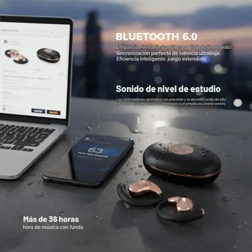 Vista 2 de Auriculares Bluetooth de oreja abierta 6.0, auriculares inalámbricos con ganchos para los oídos, tiempo de reproducción de 36 horas, ajuste cómodo a