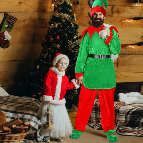 Vista 7 de Hicarer Man Adult Christmas Elf Costume Set for Santa's Helper Dress up Outfit with Elf Hat Shoes Belt