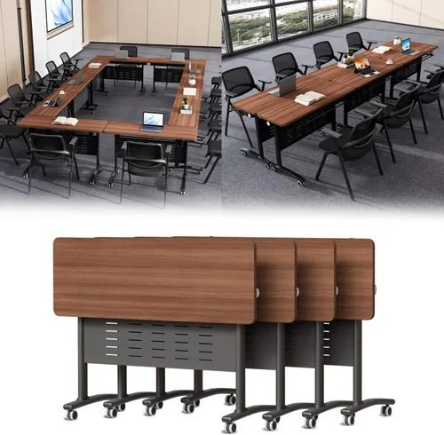 Vista 19 de 2Pack Folding Conference Table, 47.2in Modular Training Table with Wheels Grey