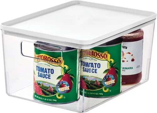 Vista 6 de iDesign - Contenedor de despensa con tapa extraíble, de plástico, con asas, juego de 3, transparente/blanco