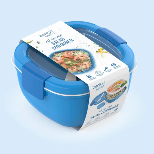 Vista 8 de Contenedor de almuerzo, ecológico y sin BPA de Bentgo Salad para ensaladas y otros aperitivos para llevar, Azul Recipiente para aderezo a prueba