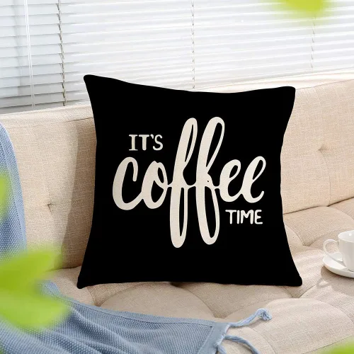 Vista 3 de Ogiselestyle It's Coffee Time - Funda de cojín decorativa de algodón y lino para el hogar, 18 x 18 pulgadas