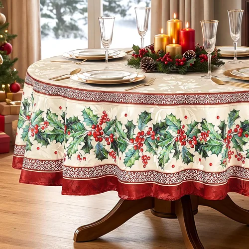 Vista 9 de Softalker Mantel Cuadrado de Jacquard Navideño, Mantel Impermeable Vintage de Invierno con Acebo, Cubierta de Mesa de Tela Estilo Granja Navideña