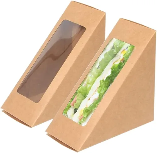 Vista 3 de Cajas de papel sándwich de 100 piezas, caja para llevar ecológica de cuña de sándwich