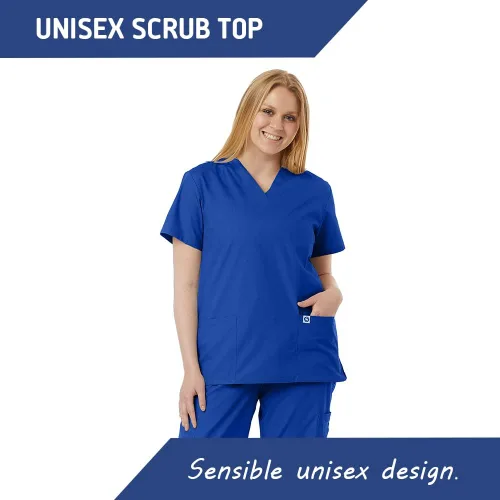 Vista 5 de Scrub Tops médicos unisex con cuello en V para yoga, tela suave, profesionales médicos, hospitales y laboratorios, ropa de trabajo para enfermeras