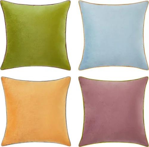 Vista 21 de MONDAY MOOSE - Juego de 4 fundas de cojín decorativas de terciopelo suave, diseño moderno de doble cara; mezcla y combina, rellenos de almohada